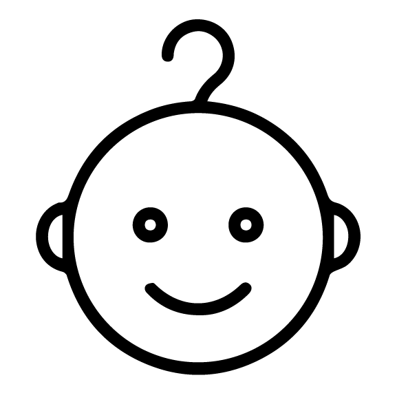 Black outline of a baby head on a white background