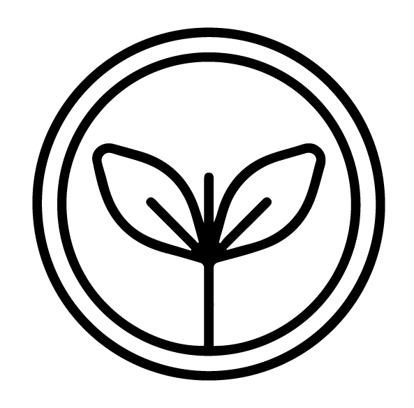 Black icon of a plant with a circular border on a white background
